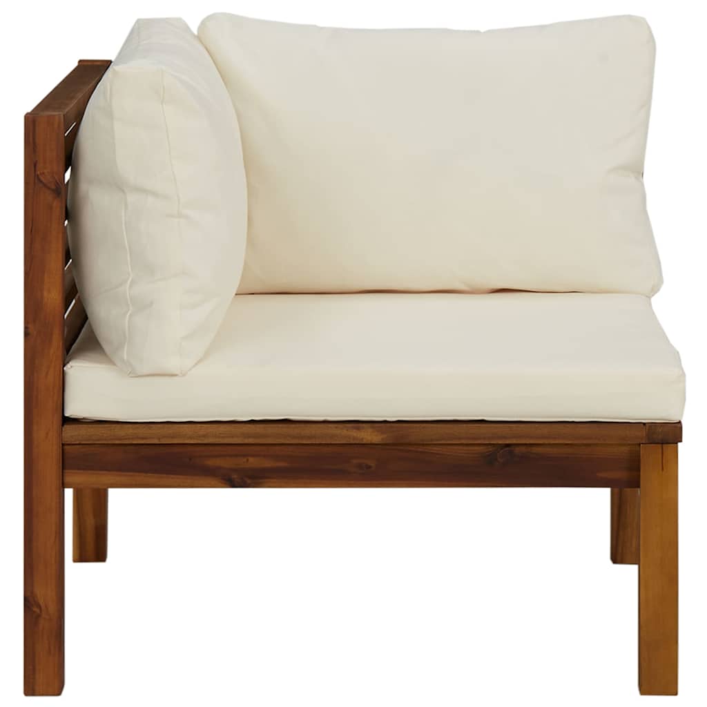 Divano Angolare Modulare Cuscini Bianco Crema in Legno d'Acacia