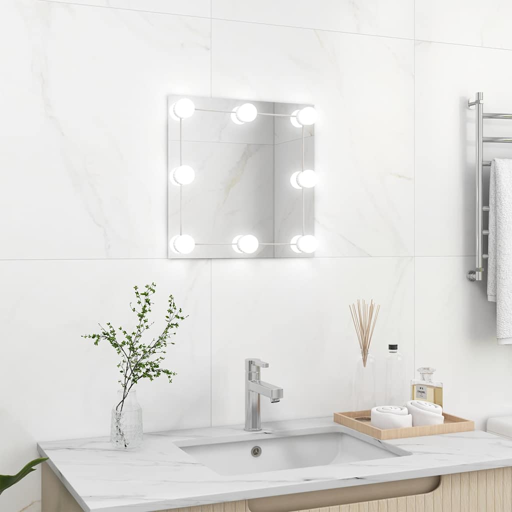 Specchio da Parete Quadrato con Luci LED in Vetro