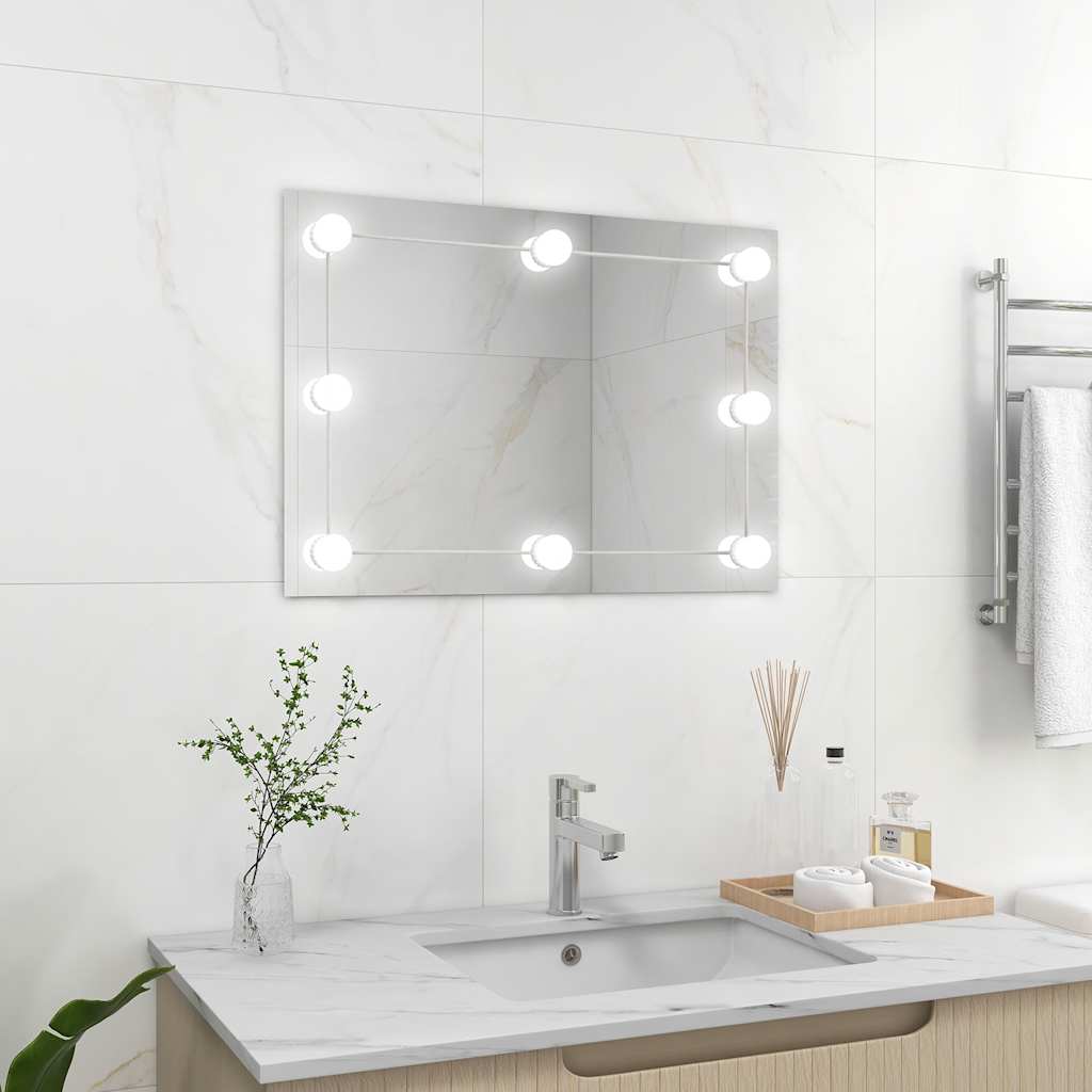Specchio Parete Rettangolare Senza Cornice con Luci LED Vetro