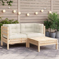 Set Divani da Giardino 3 pz con Cuscini Crema Massello di Pino