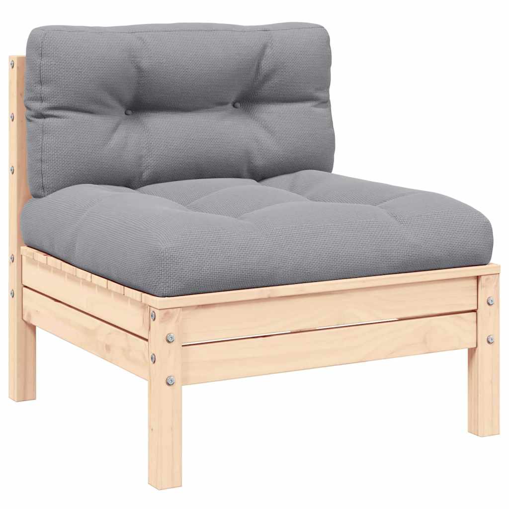 Set Divani da Giardino 3 pz con Cuscini Grigio Massello di Pino