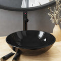 Lavandino Bagno con Rubinetto e Piletta in Vetro Temperato Nero