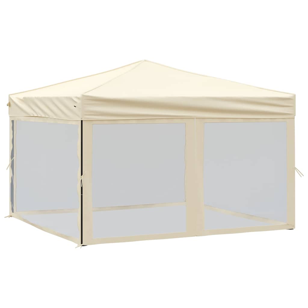 Tenda per Feste Pieghevole con Pareti Laterali Crema 3x3 m