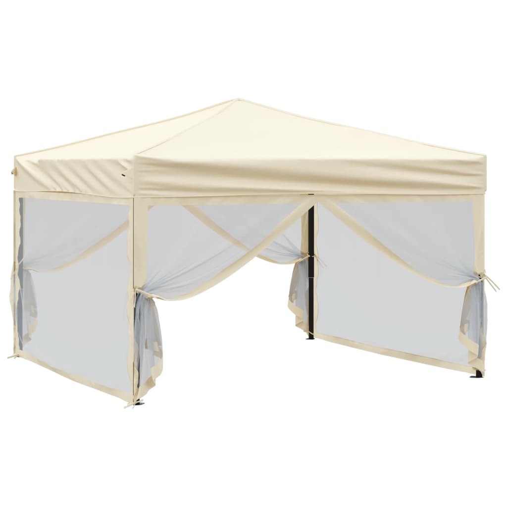 Tenda per Feste Pieghevole con Pareti Laterali Crema 3x3 m