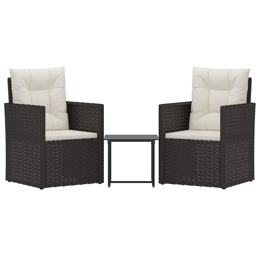 Set Divani da Esterno 3 pz con Cuscini in Polyrattan Nero
