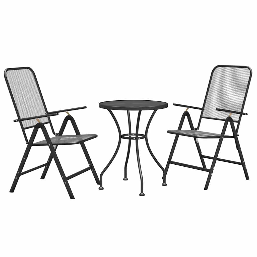 Set da Pranzo per Giardino 3pz Rete Metallica Espansa Antracite