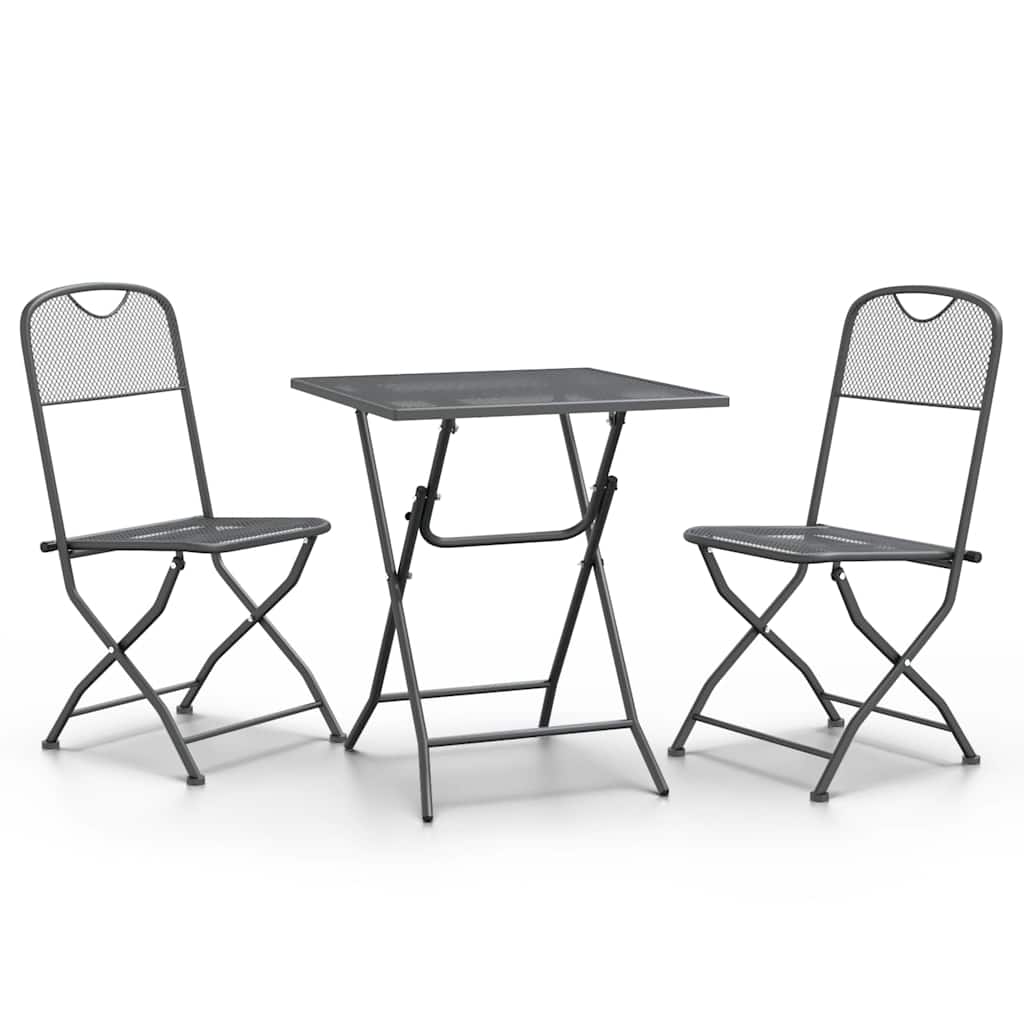 Set da Pranzo per Giardino 3pz Rete Metallica Espansa Antracite