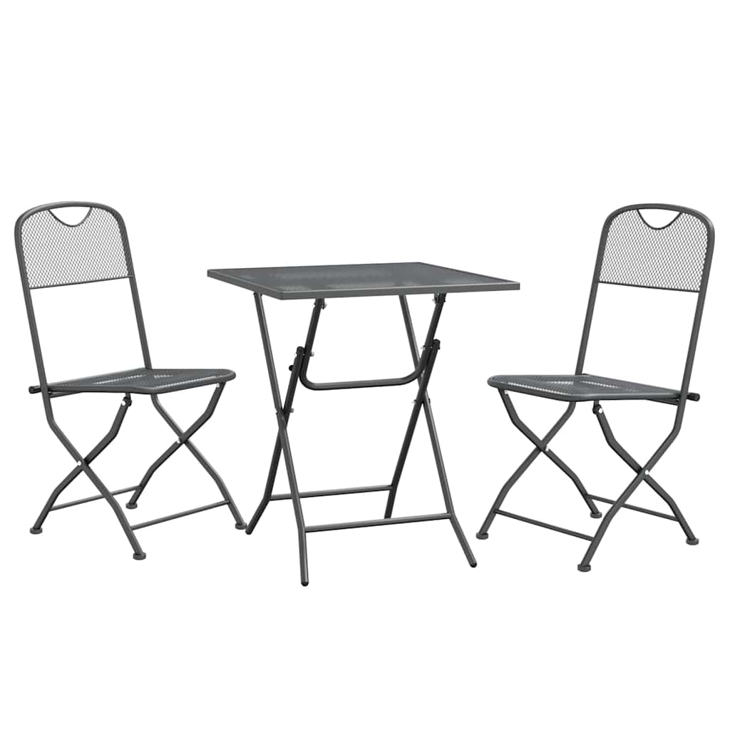 Set da Pranzo per Giardino 3pz Rete Metallica Espansa Antracite