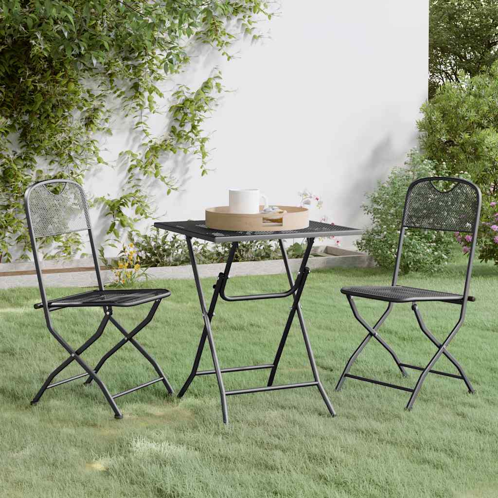 Set da Pranzo per Giardino 3pz Rete Metallica Espansa Antracite