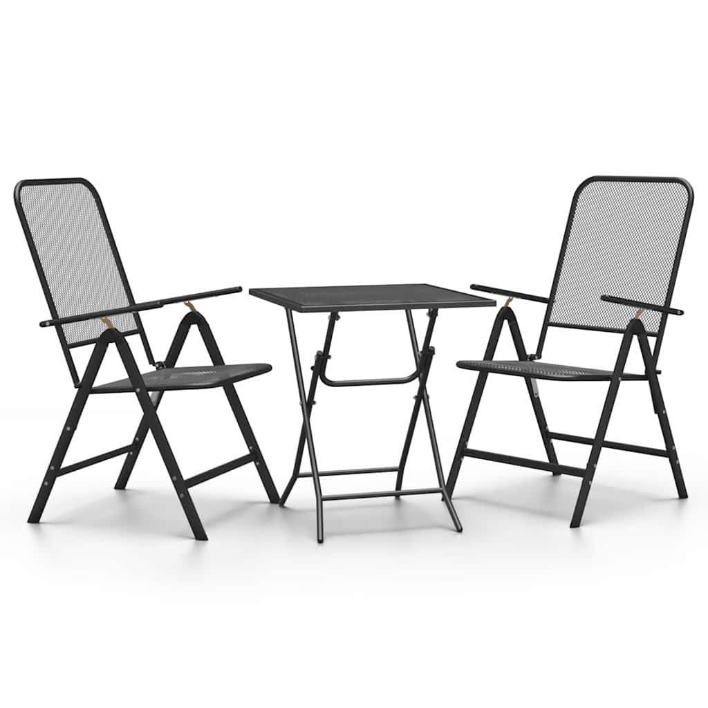 Set da Pranzo per Giardino 3pz Rete Metallica Espansa Antracite