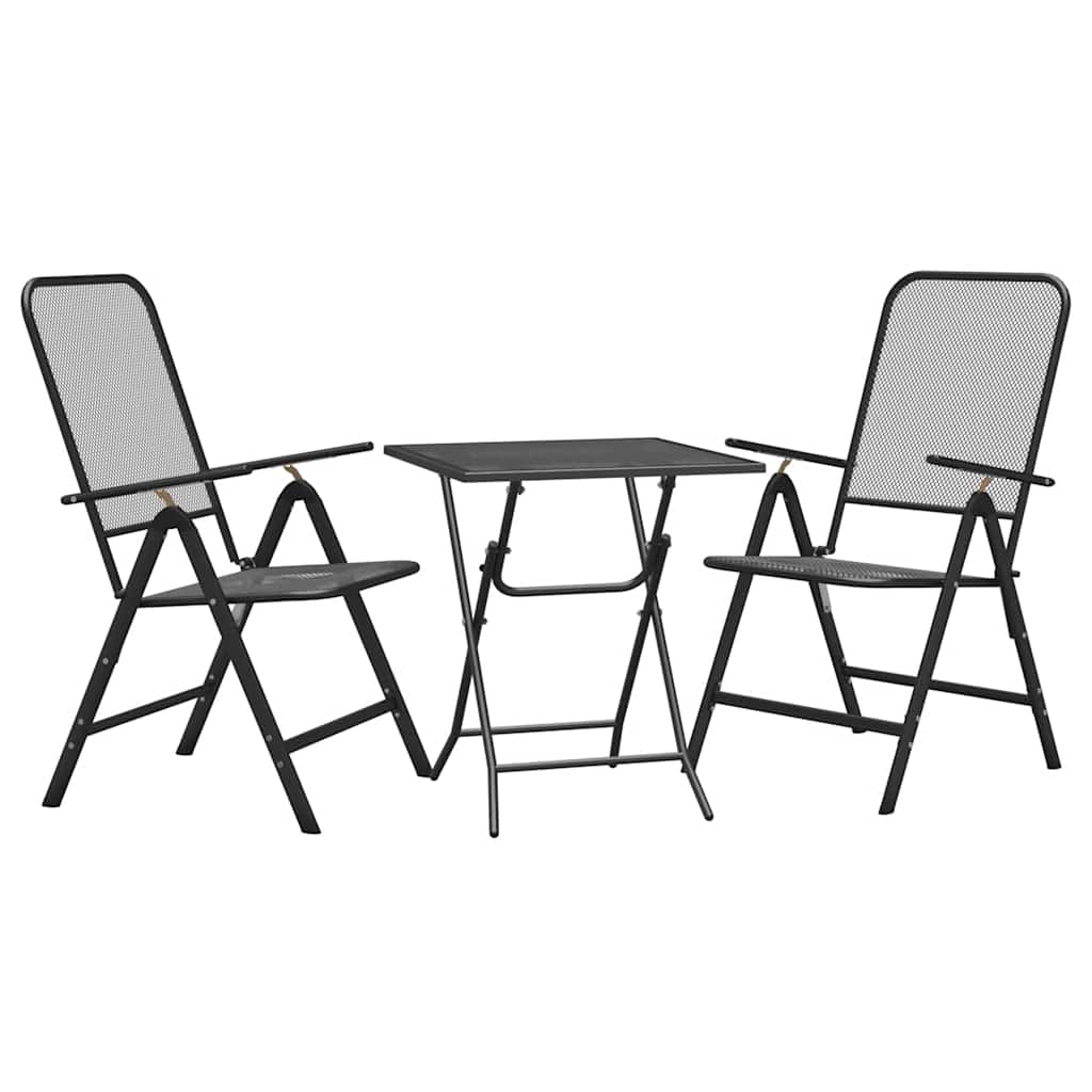 Set da Pranzo per Giardino 3pz Rete Metallica Espansa Antracite