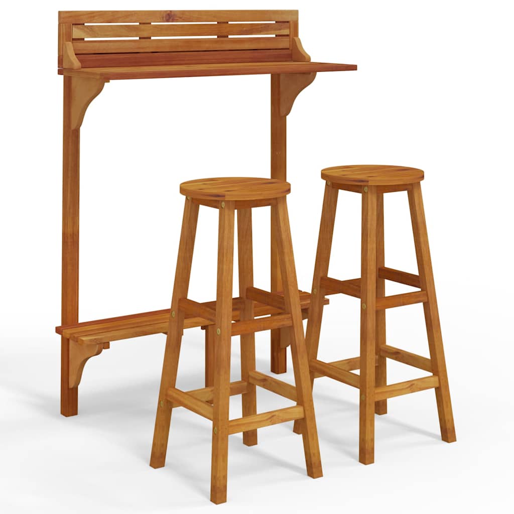 Set da Bar per Balcone 3 pz in Legno Massello di Acacia
