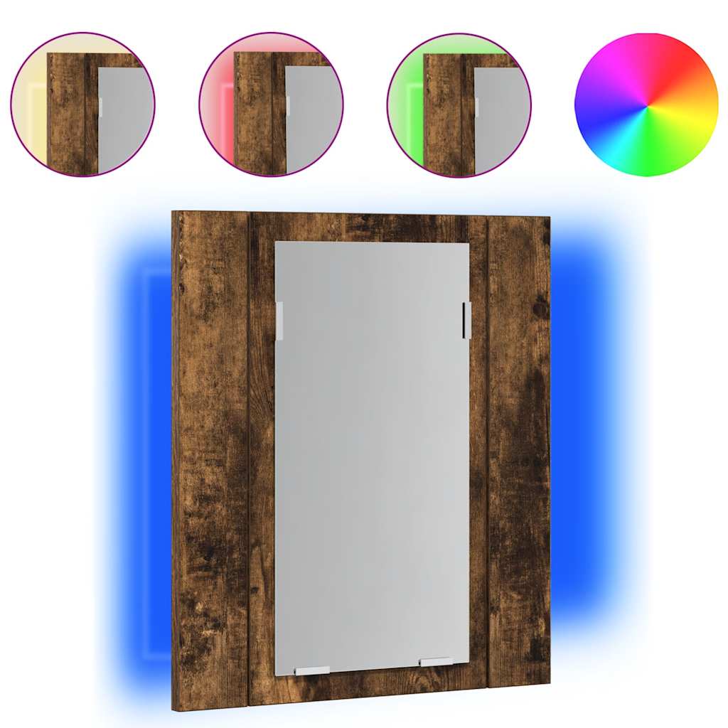 Mobile Bagno Specchio LED Rovere Fumo 40x12x45cm Multistrato