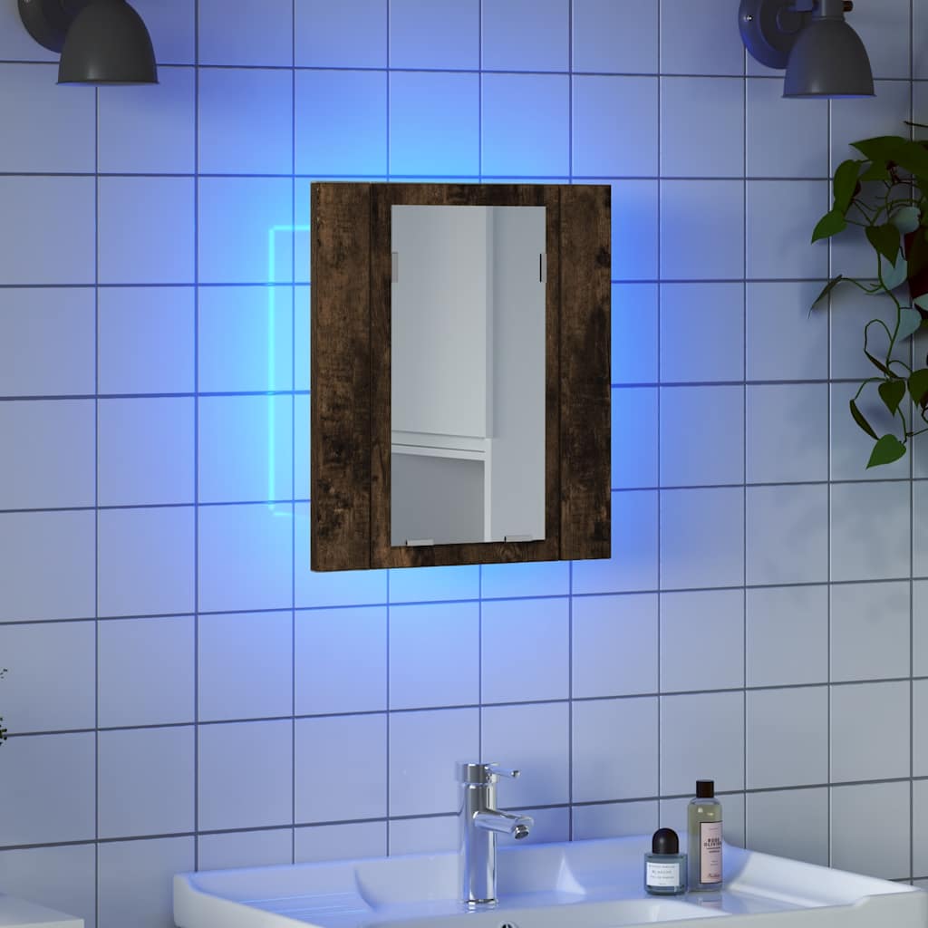 Mobile Bagno Specchio LED Rovere Fumo 40x12x45cm Multistrato