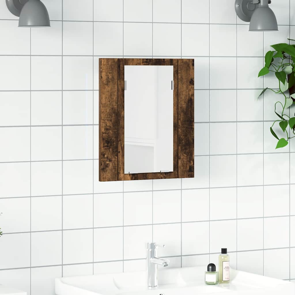 Mobile Bagno Specchio LED Rovere Fumo 40x12x45cm Multistrato