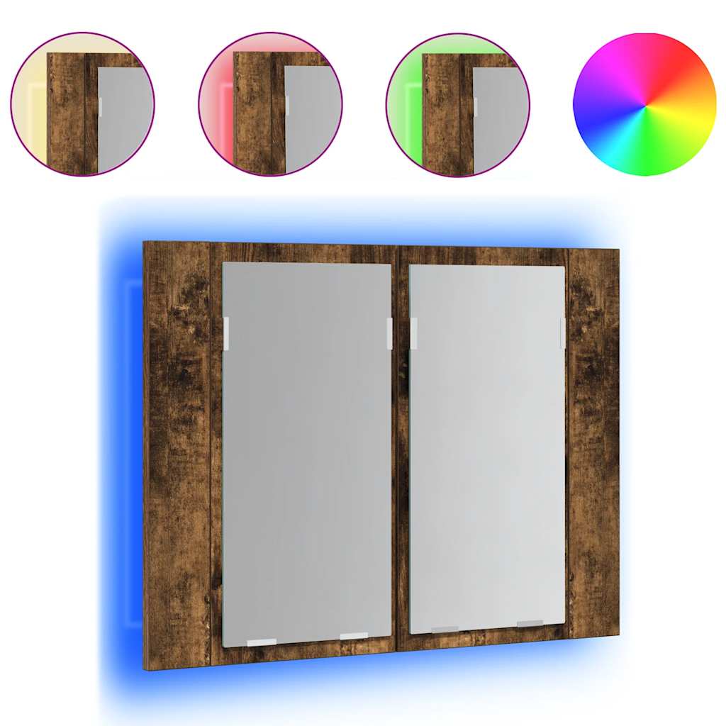 Mobile a Specchio LED Rovere Fumo 60x12x45 cm Legno Multistrato