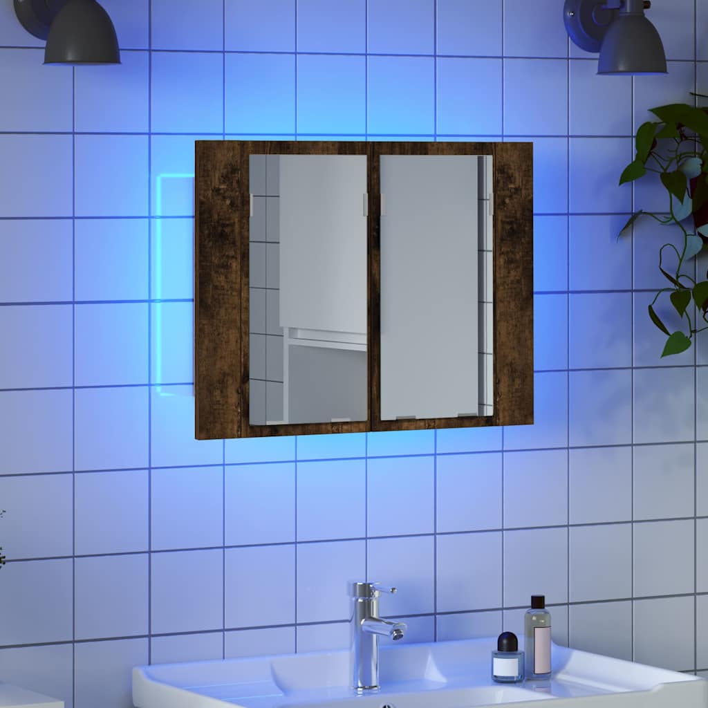Mobile a Specchio LED Rovere Fumo 60x12x45 cm Legno Multistrato