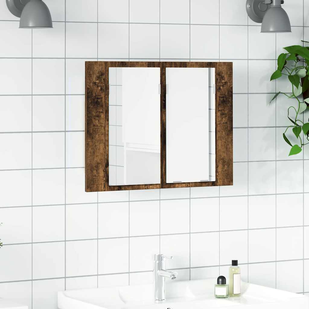 Mobile a Specchio LED Rovere Fumo 60x12x45 cm Legno Multistrato