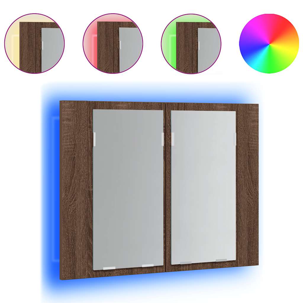 Mobile Specchio LED Rovere Marrone 60x12x45cm Legno Multistrato