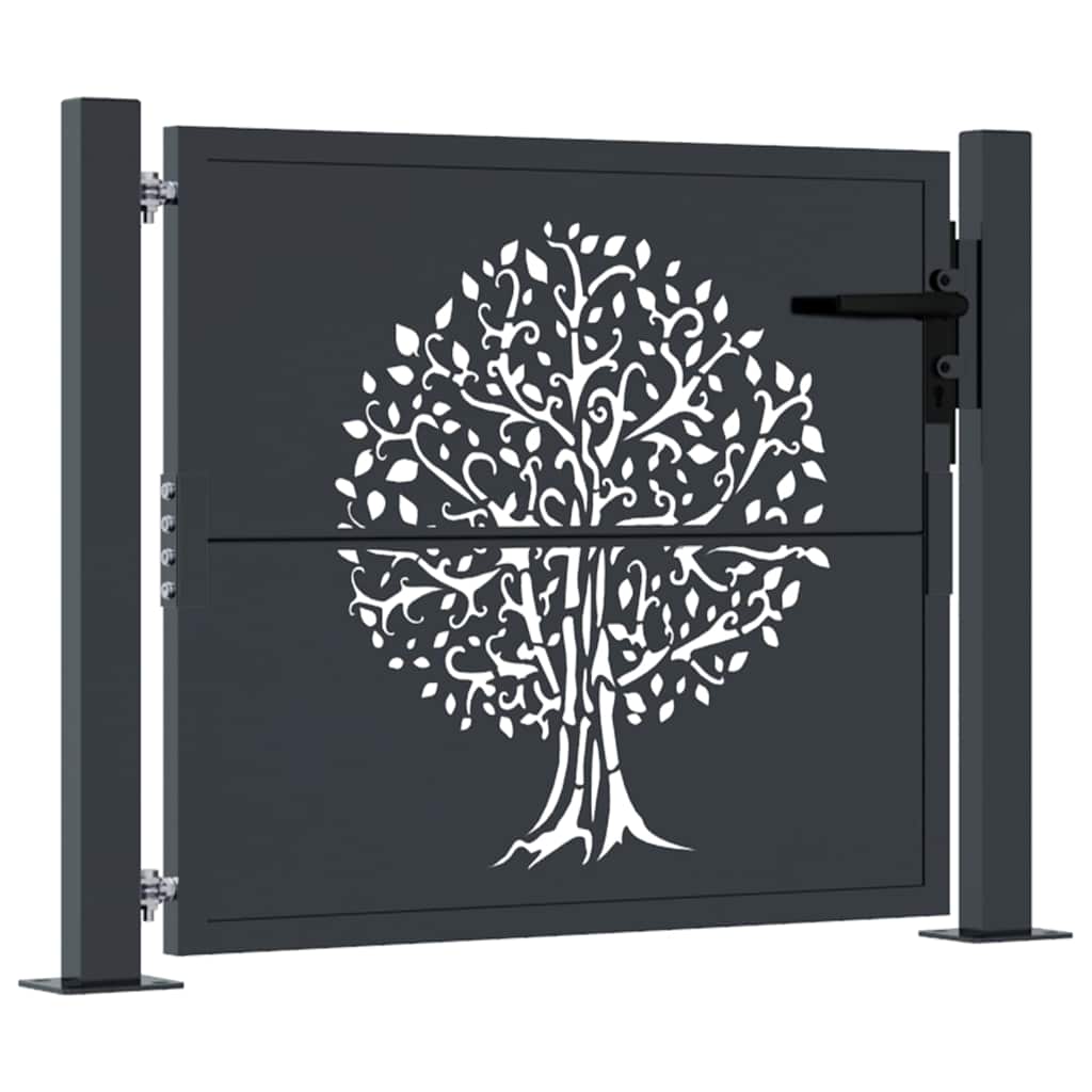 Cancello da giardino antracite 100x75 cm in acciaio con design ad albero