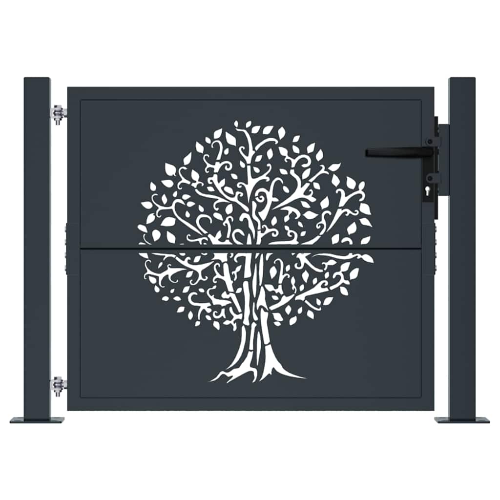 Cancello da giardino antracite 100x75 cm in acciaio con design ad albero