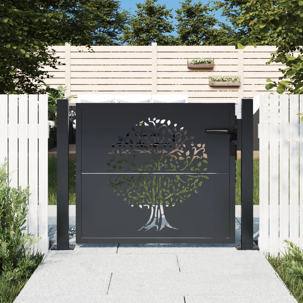 Cancello da giardino antracite 100x75 cm in acciaio con design ad albero
