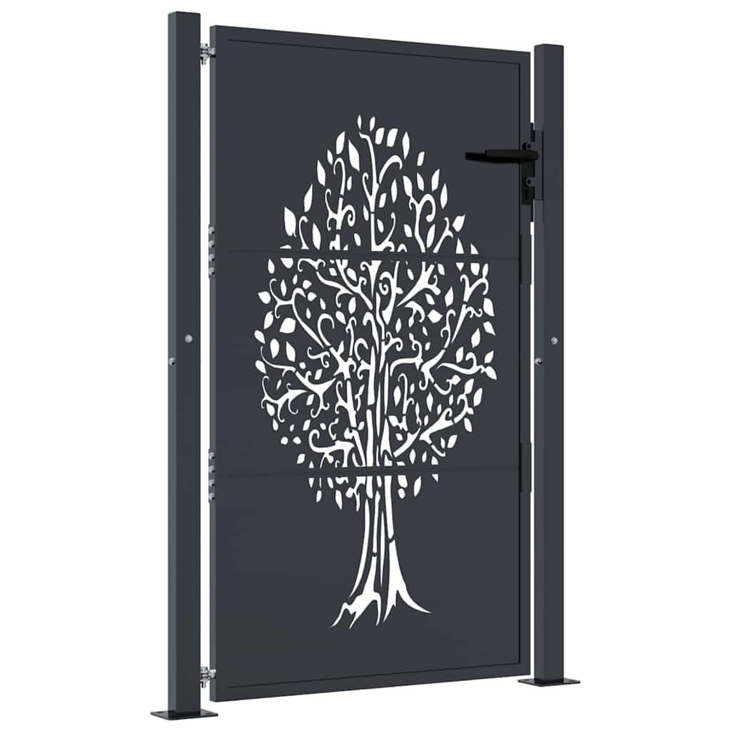 Cancello da giardino antracite 100x125 cm in acciaio con design ad albero