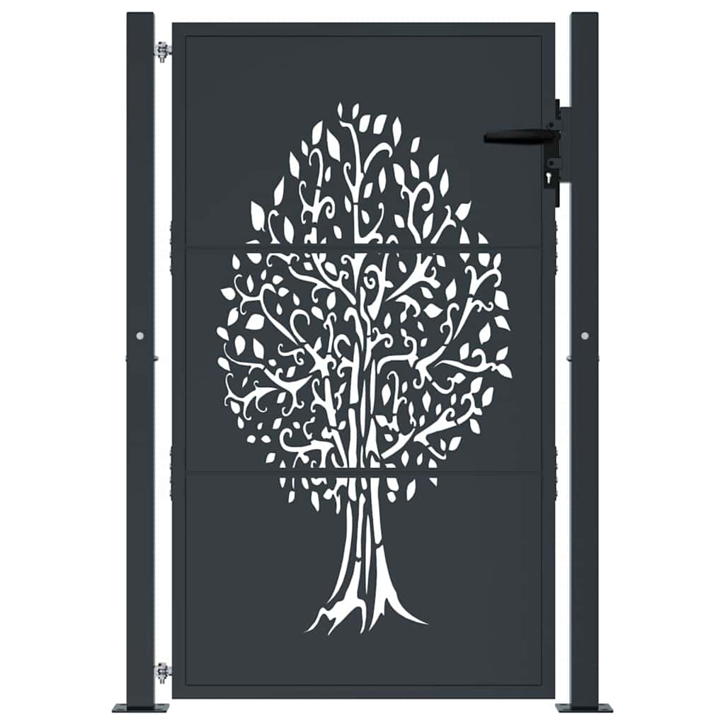Cancello da giardino antracite 100x150 cm in acciaio con design ad albero