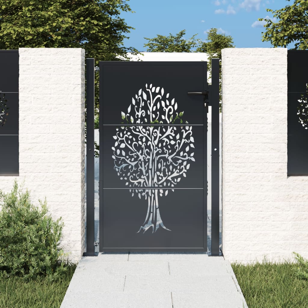 Cancello da giardino antracite 100x150 cm in acciaio con design ad albero