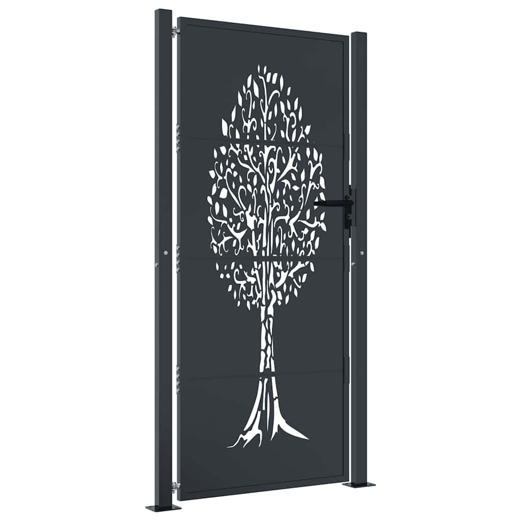 Cancello da giardino antracite 100x175 cm in acciaio con design ad albero