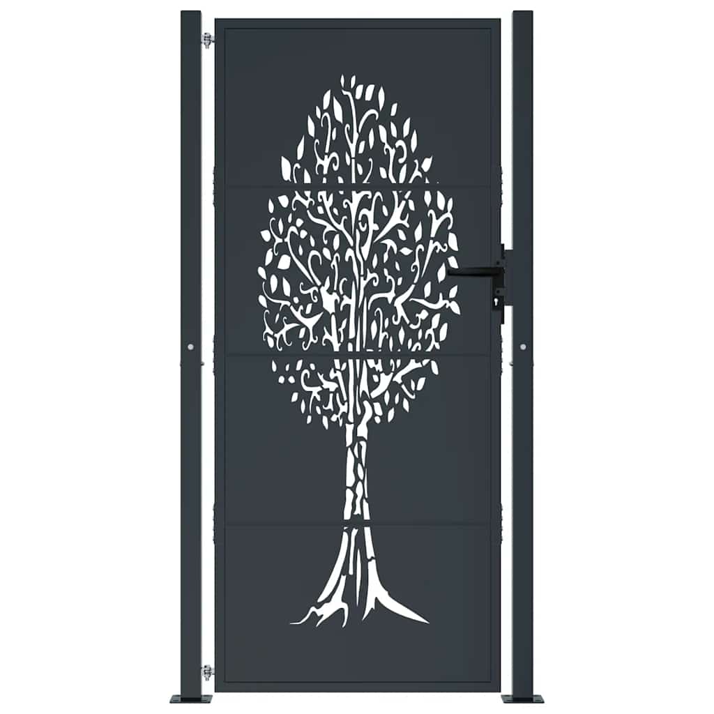 Cancello da giardino antracite 100x175 cm in acciaio con design ad albero