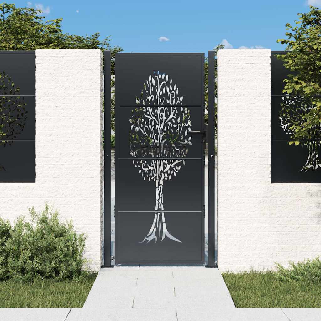 Cancello da giardino antracite 100x175 cm in acciaio con design ad albero