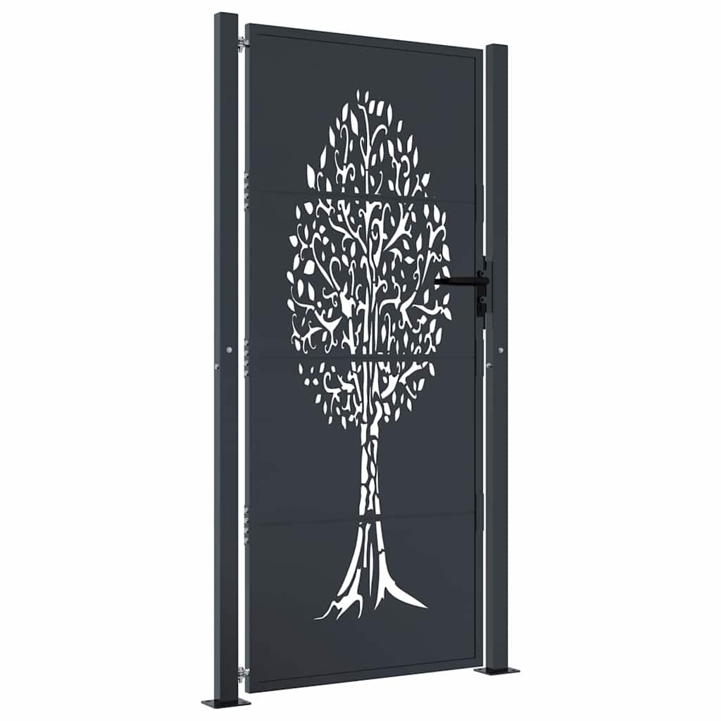 Cancello da giardino antracite 100x200 cm in acciaio con design ad albero