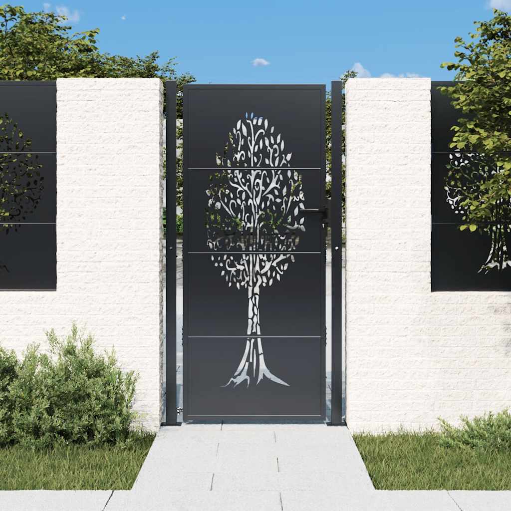 Cancello da giardino antracite 100x200 cm in acciaio con design ad albero