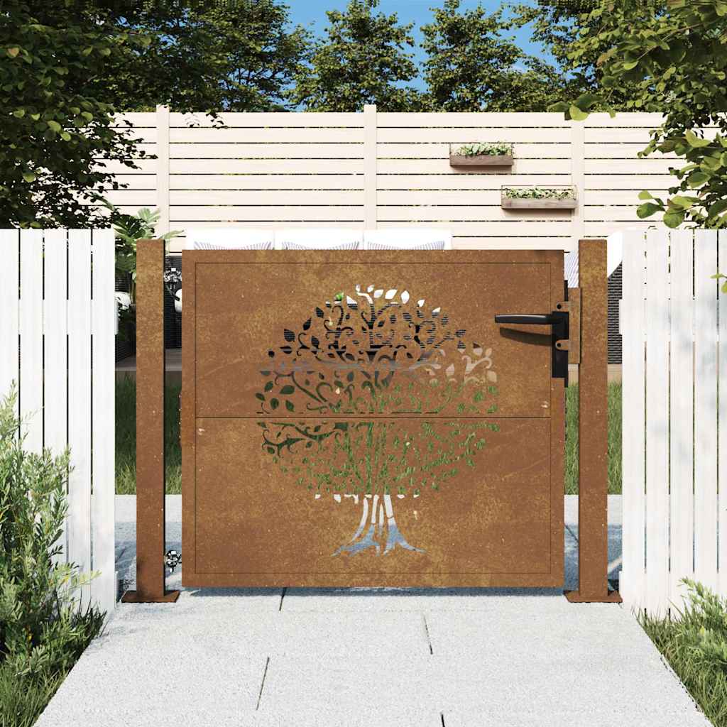 Cancello da giardino 100x75 cm in acciaio Corten con design ad albero