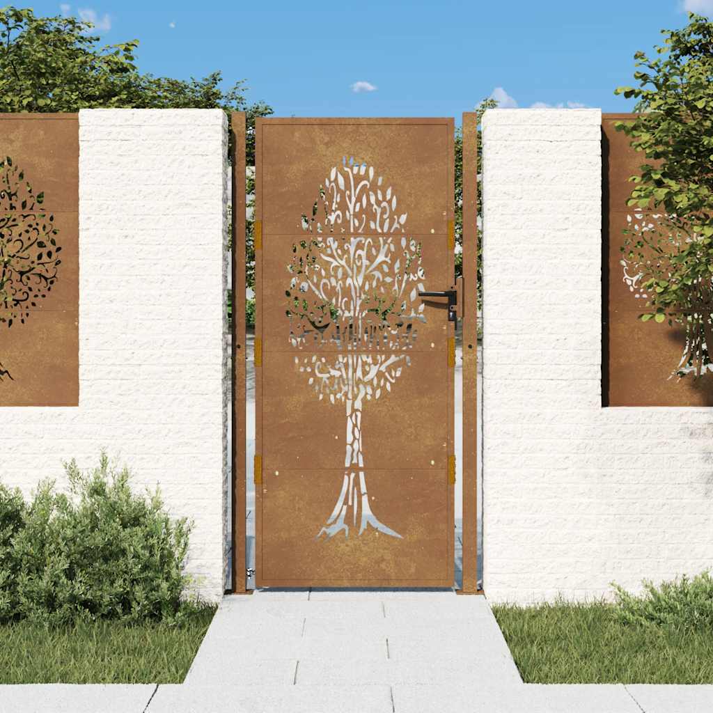 Cancello da giardino 100x175 cm in acciaio Corten con design ad albero