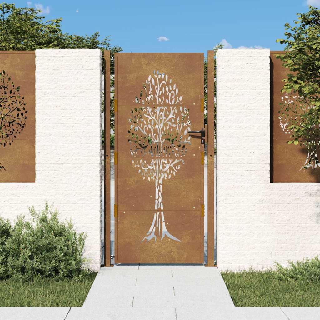 Cancello da giardino 100x200 cm in acciaio Corten con design ad albero