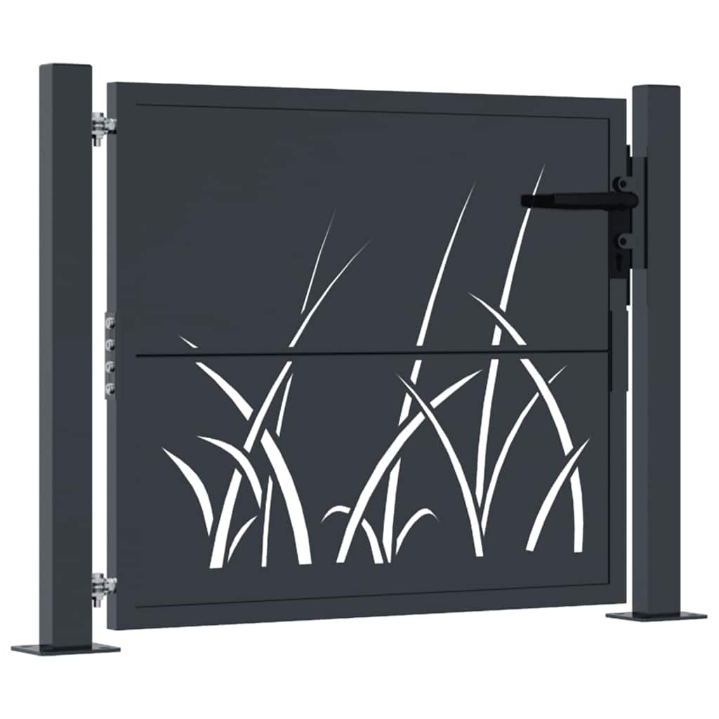 Cancello da giardino antracite 100x75 cm in acciaio design erba