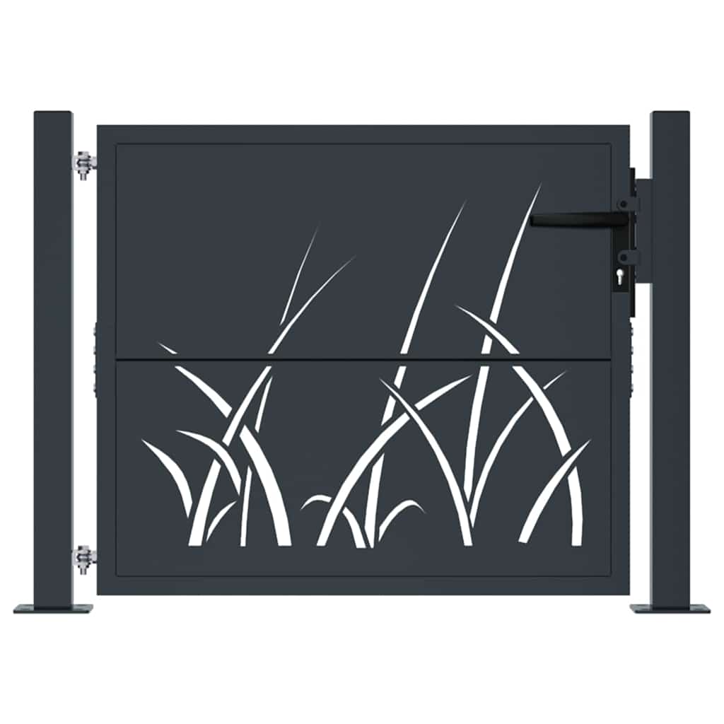 Cancello da giardino antracite 100x75 cm in acciaio design erba