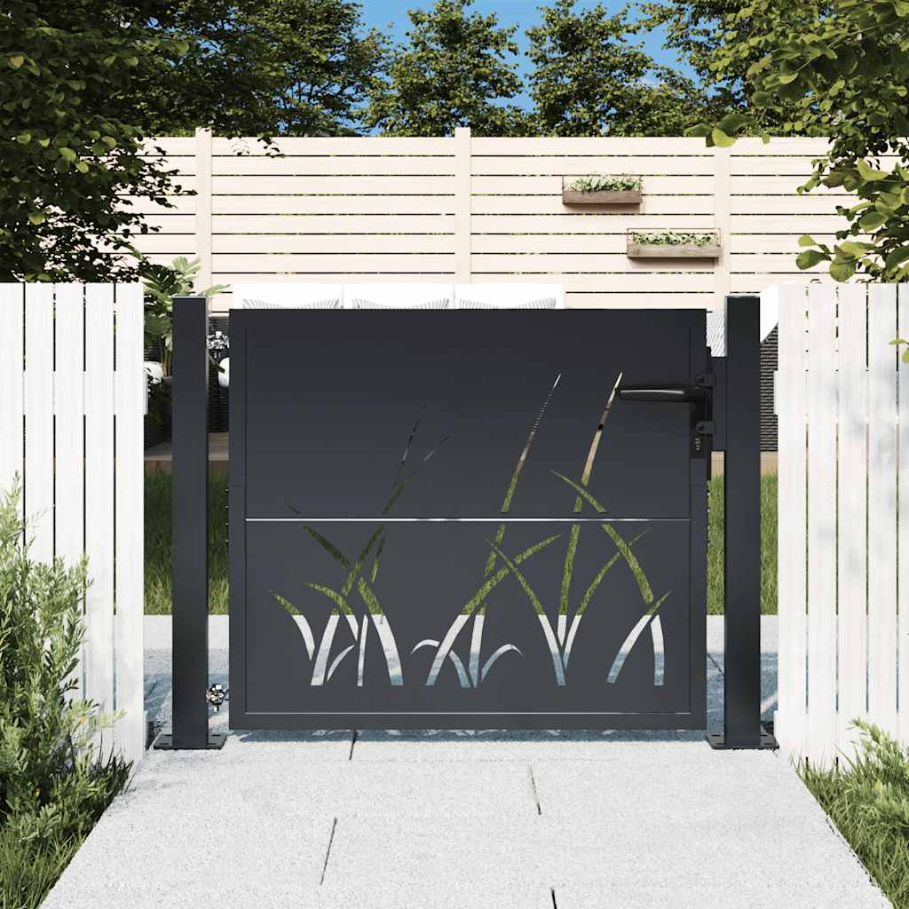 Cancello da giardino antracite 100x75 cm in acciaio design erba