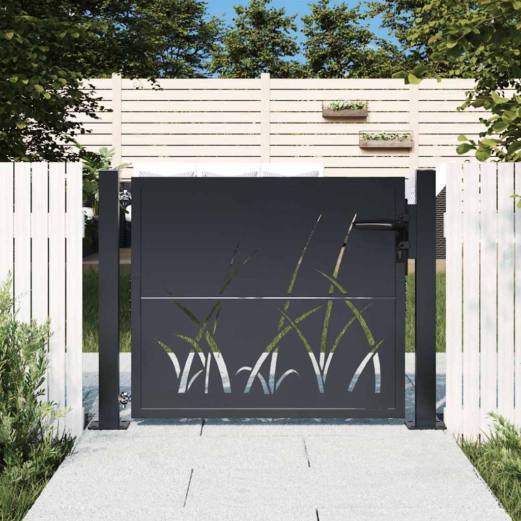 Cancello da giardino antracite 100x100 cm in acciaio design erba