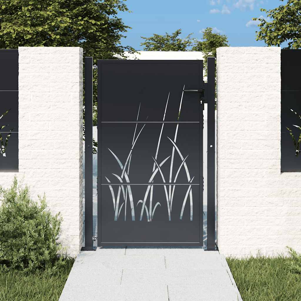 Cancello da giardino antracite 100x150 cm in acciaio design erba