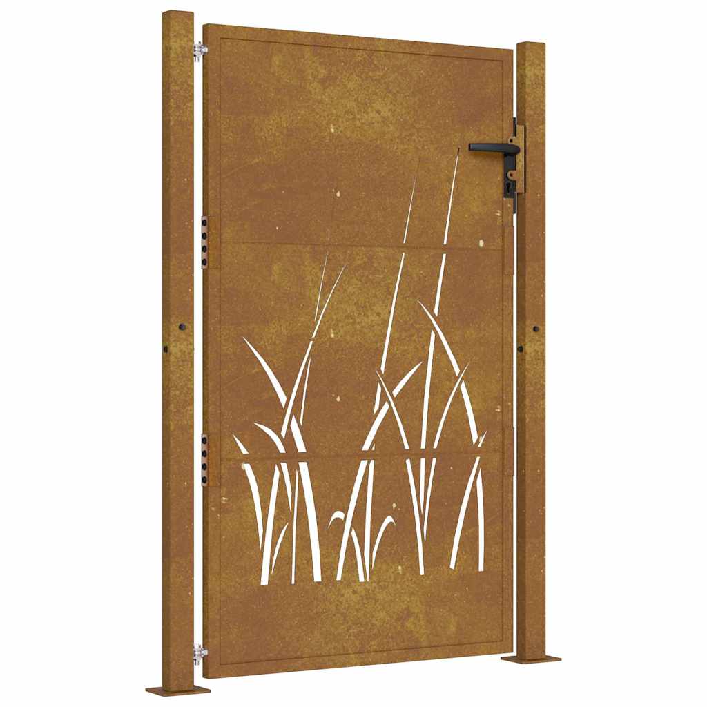 Cancello da giardino 100x125 cm in acciaio Corten con design erba