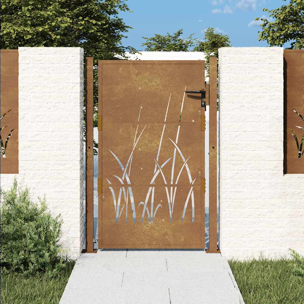 Cancello da giardino 100x125 cm in acciaio Corten con design erba