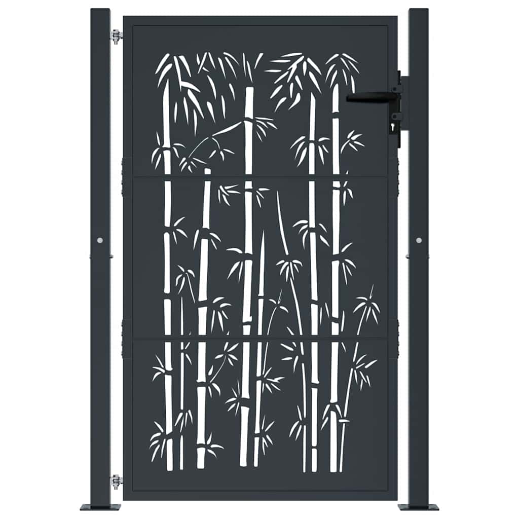 Cancello da giardino antracite 100x125 cm acciaio design bambù