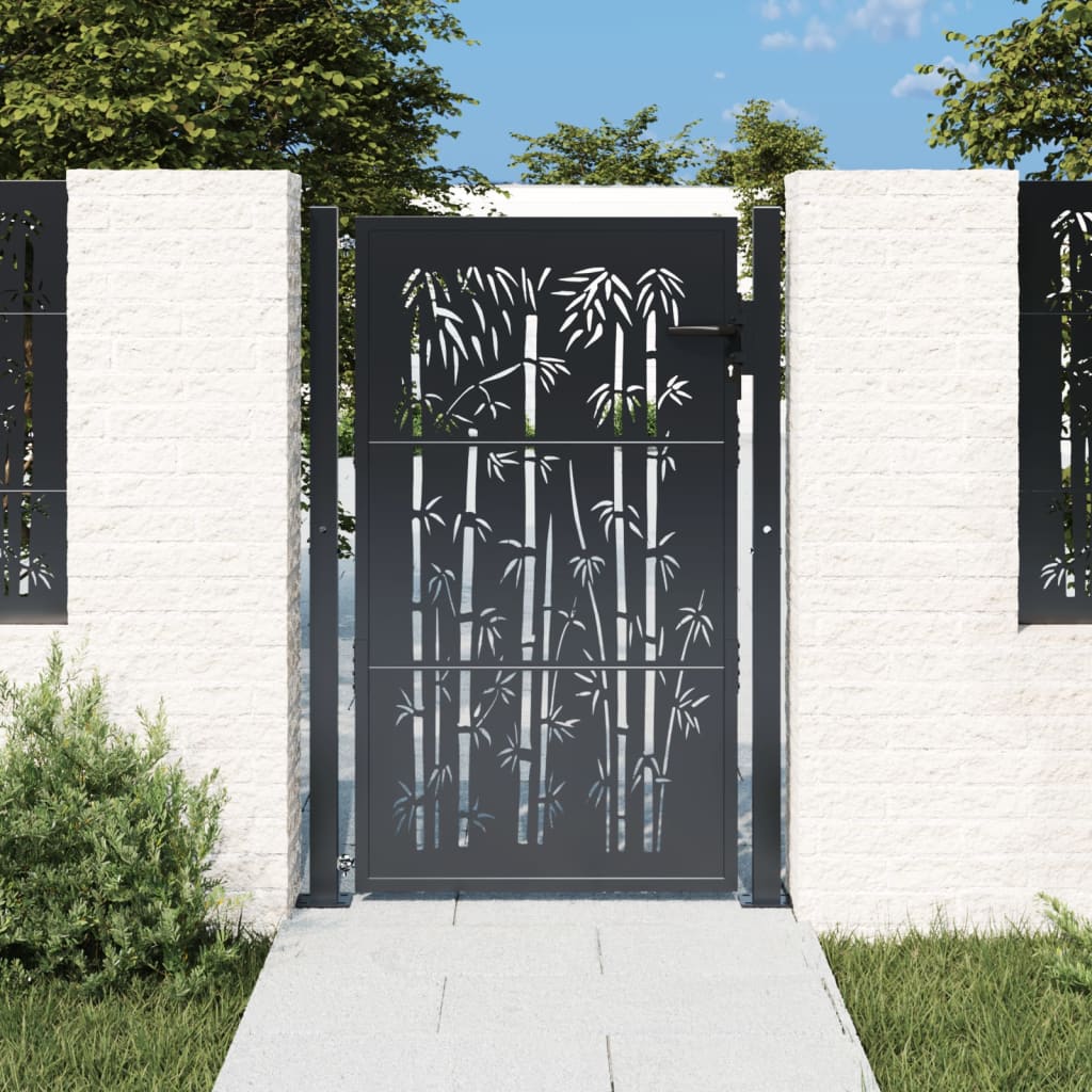 Cancello da giardino antracite 100x125 cm acciaio design bambù