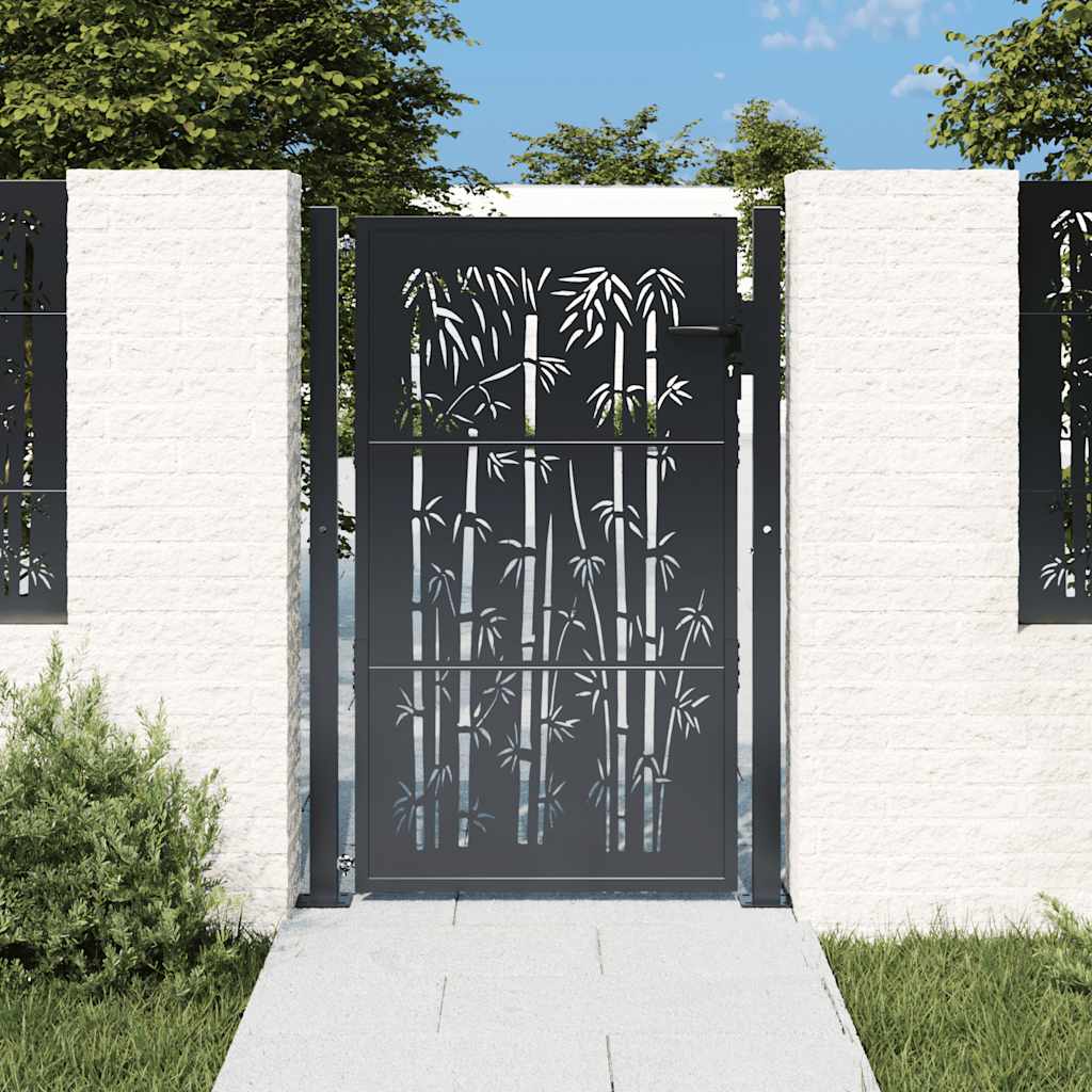 Cancello da giardino antracite 100x150 cm in acciaio e bambù