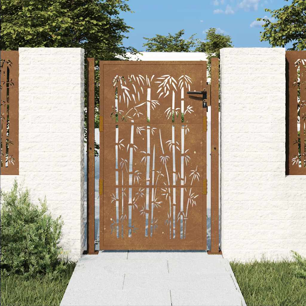 Cancello da giardino 100x125 cm in acciaio Corten e design in bambù