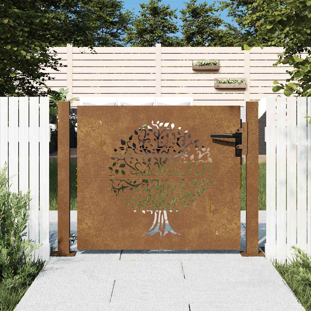 Cancello da giardino 100x75 cm in acciaio Corten con design ad albero