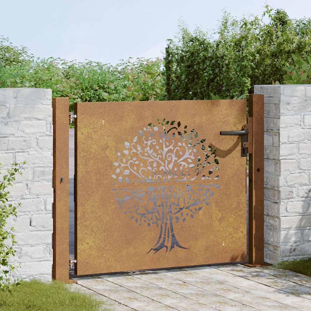 Cancello da giardino 100x100 cm in acciaio Corten con design ad albero